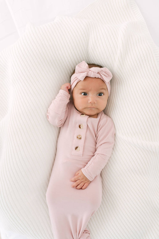 Newborn Knotted Baby Gown + Headband | Blush