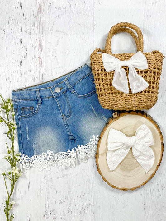 Daisy Trimmed Denim Shorts