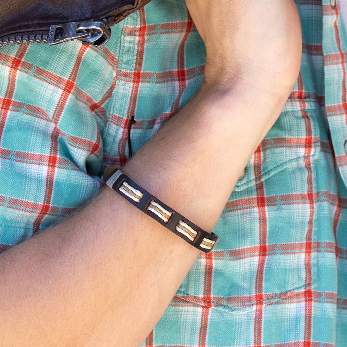 Mens Leather Bracelet | Cream/Tan