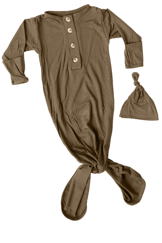 Newborn Knotted Baby Gown + Hat | Army Green
