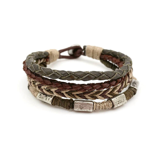 Mens Leather Bracelet | Green/Brown