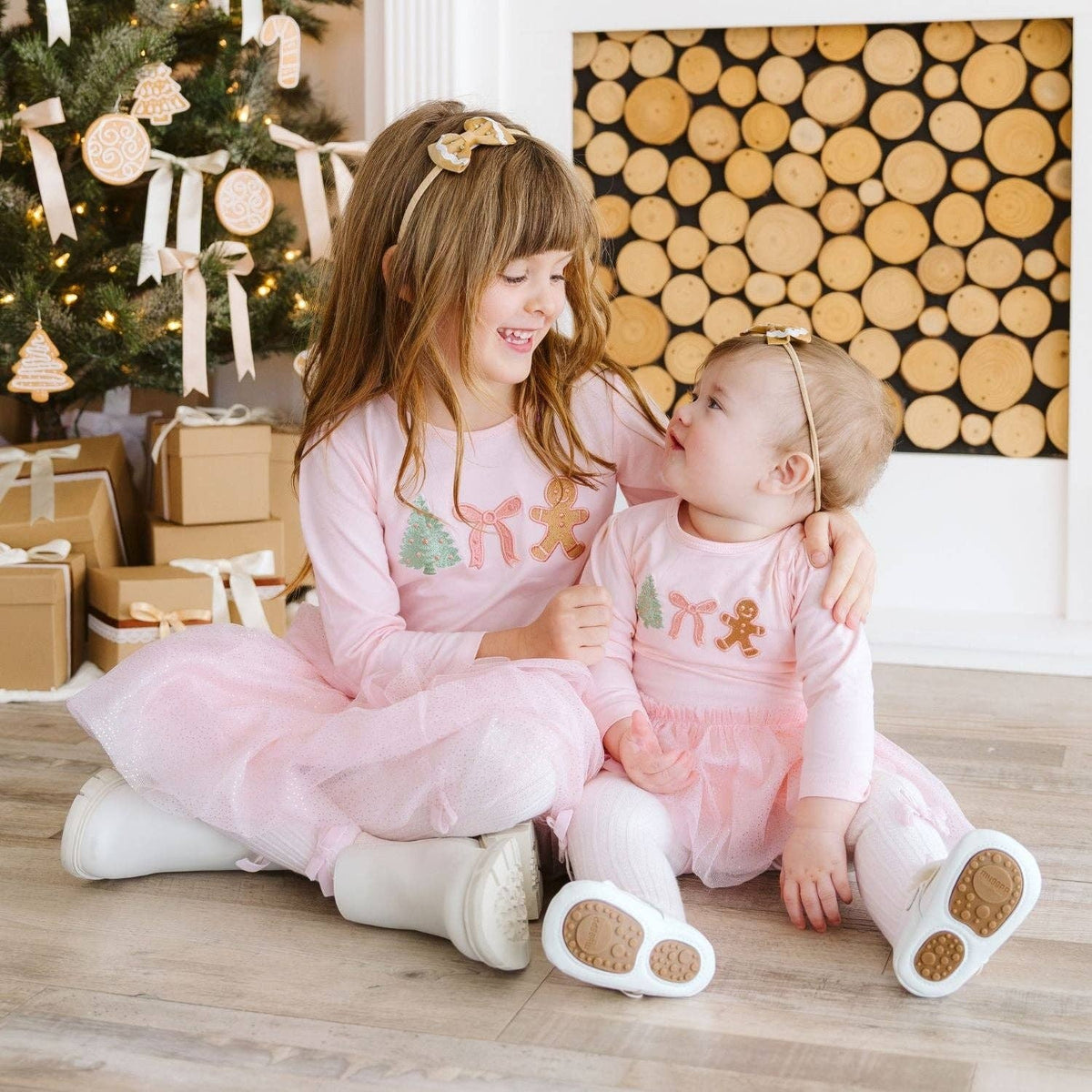 Gingerbread Embroidered Christmas Long Sleeve Tutu Bodysuit