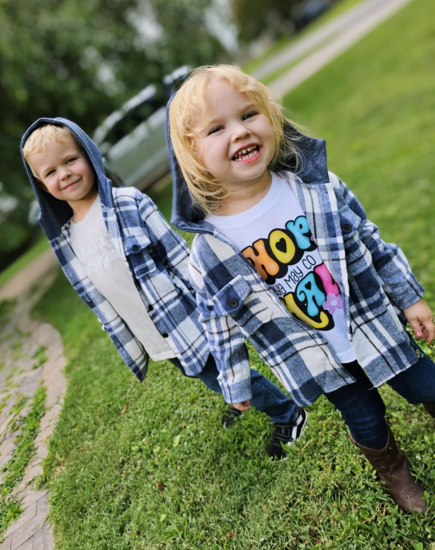 Navy Plaid Hooded Flannel