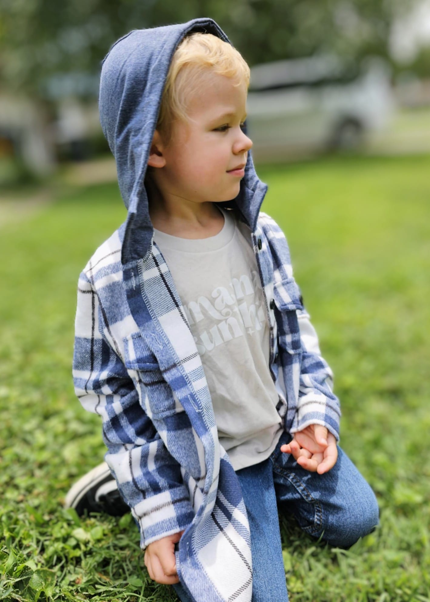 Navy Plaid Hooded Flannel