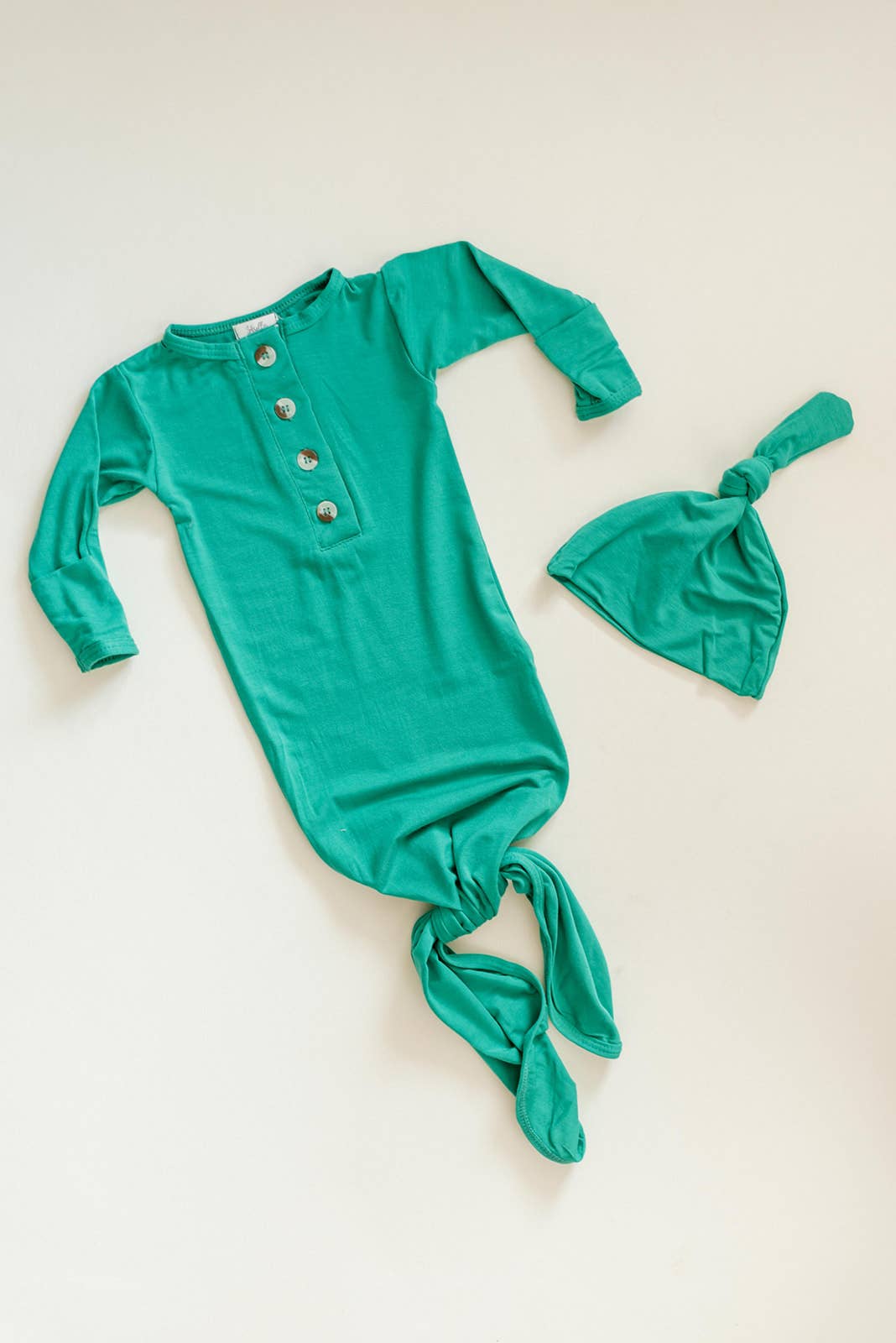 Newborn Knotted Baby Gown, Bow + Hat Set | Holiday Green