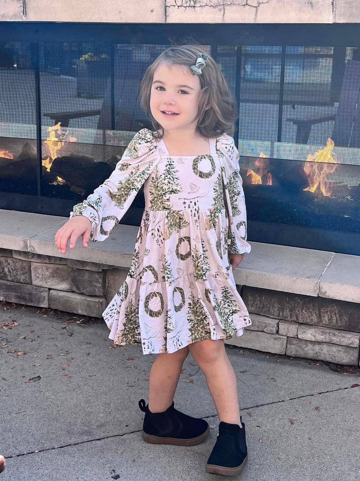 Christmas Puff Sleeve Twirl Dress