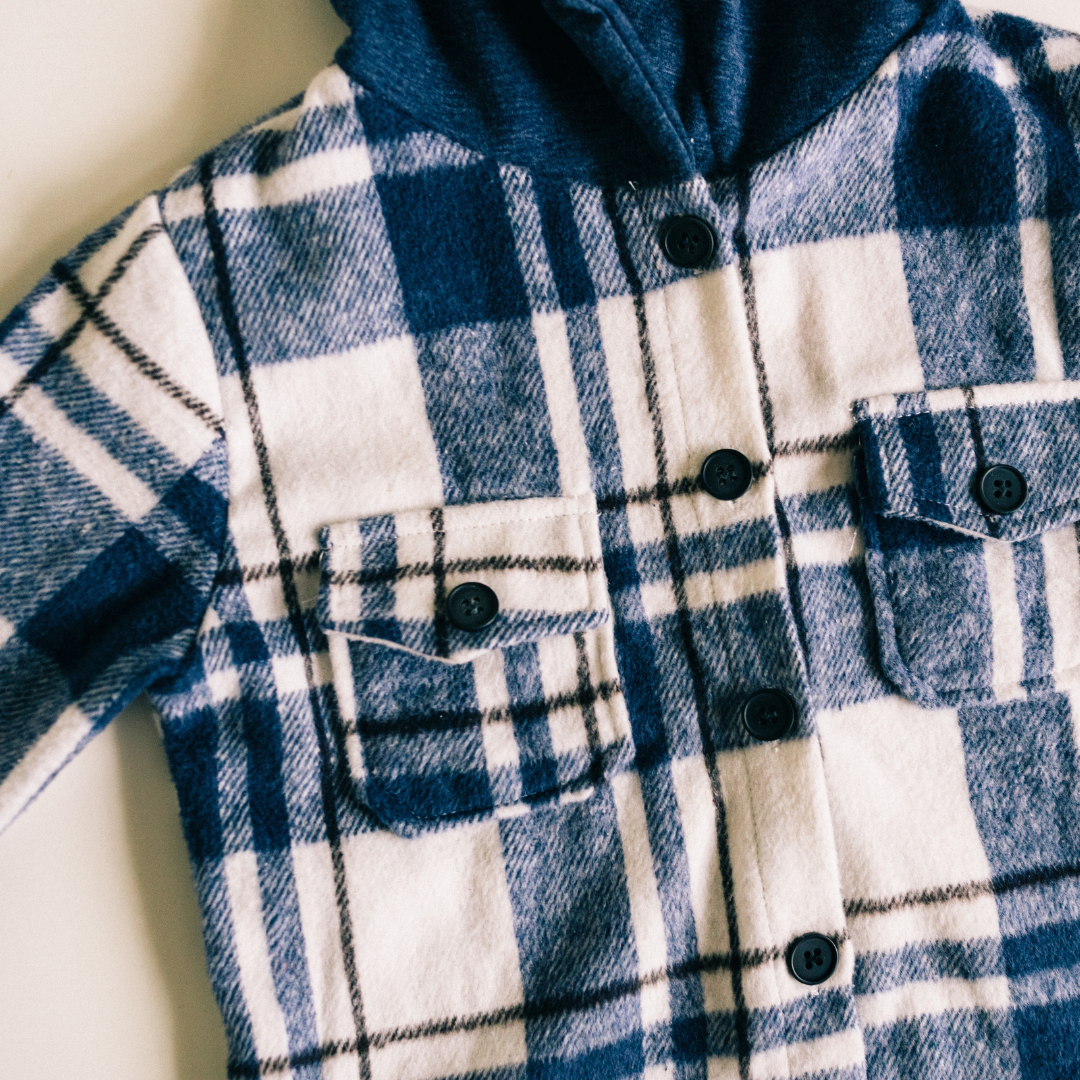 Navy Plaid Hooded Flannel