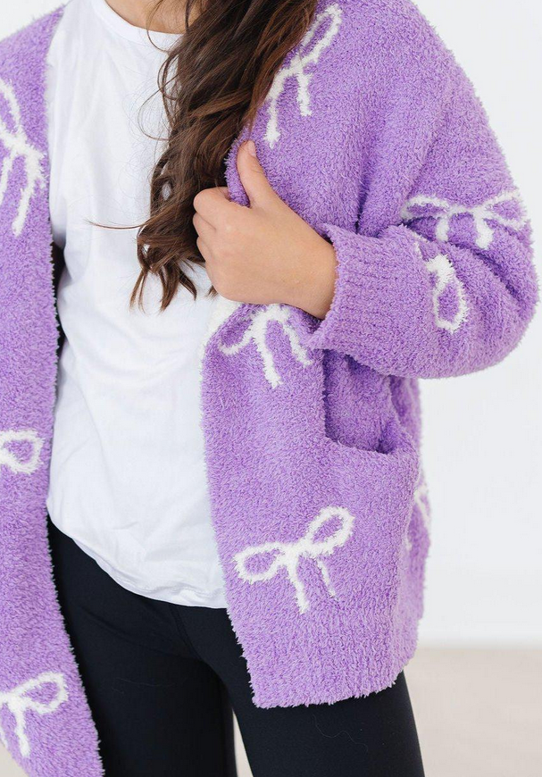 Lilac Bow Cozy Cardigan
