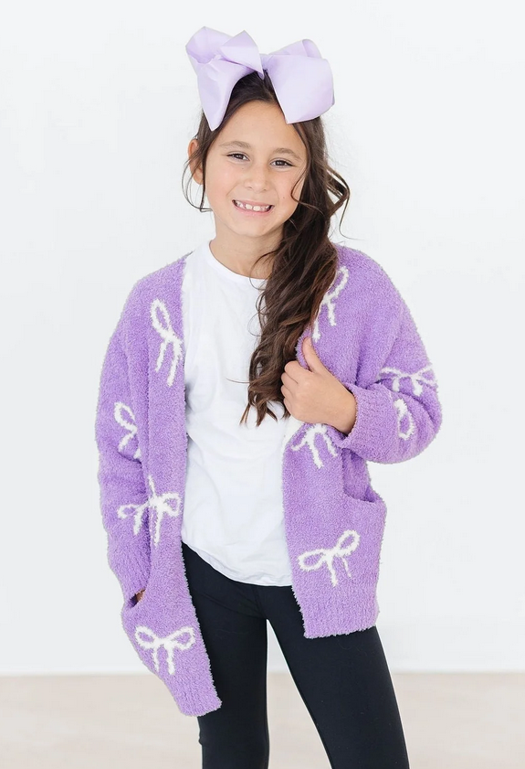 Lilac Bow Cozy Cardigan