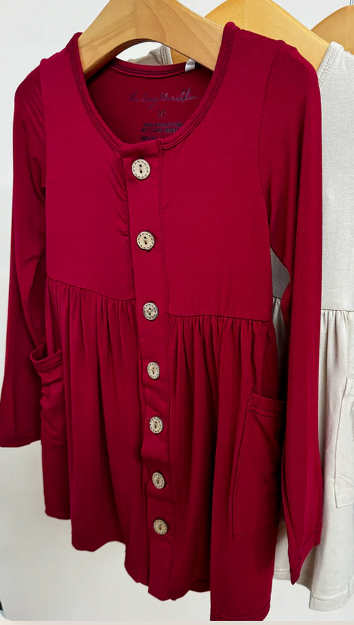 Red Bamboo Button Twirl Dress