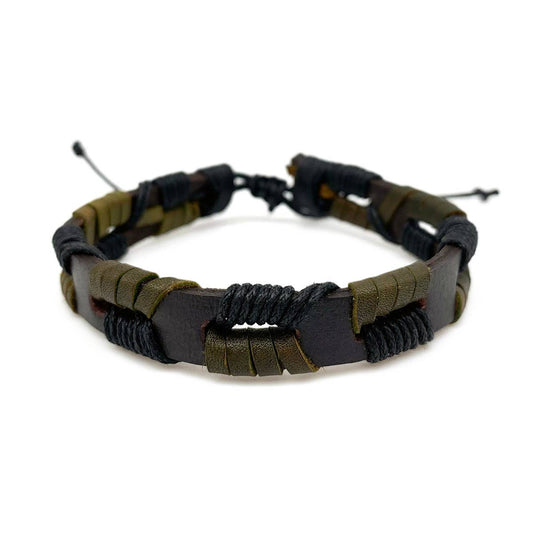 Mens Leather Bracelet | Green/Black