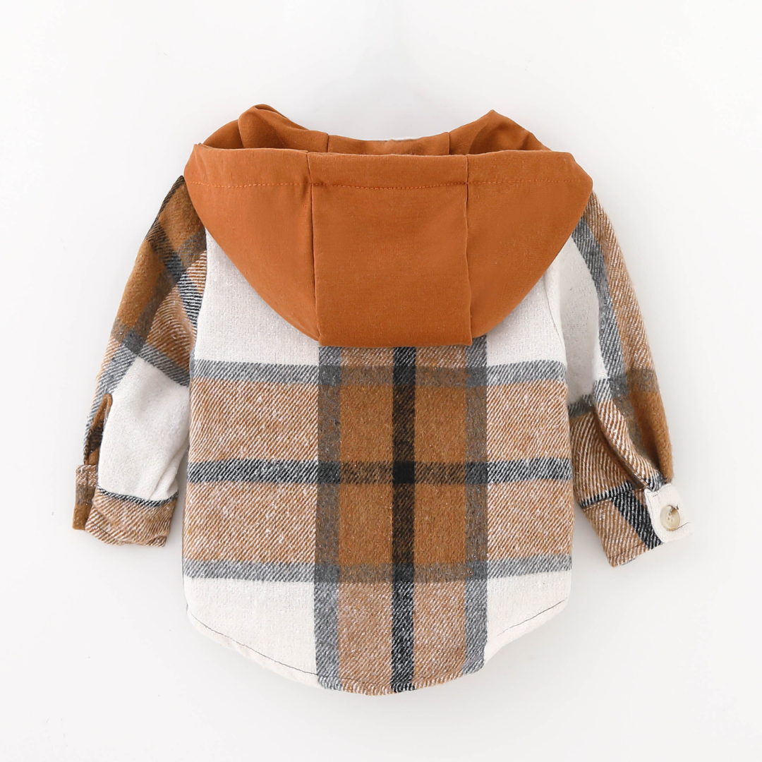 Brown + Gray Hooded Flannel | Kids