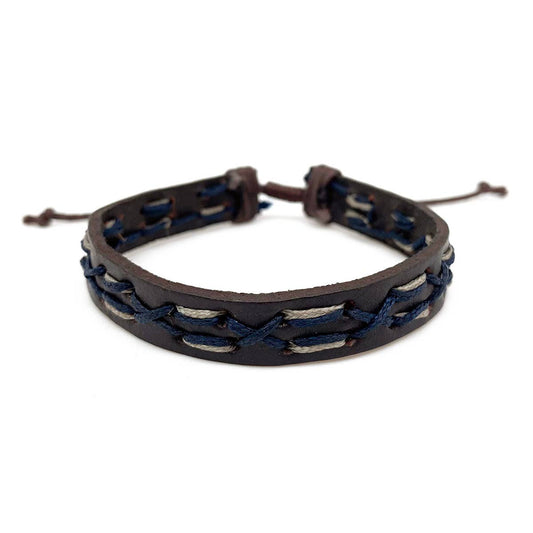 Mens Leather Bracelet | Navy/Tan