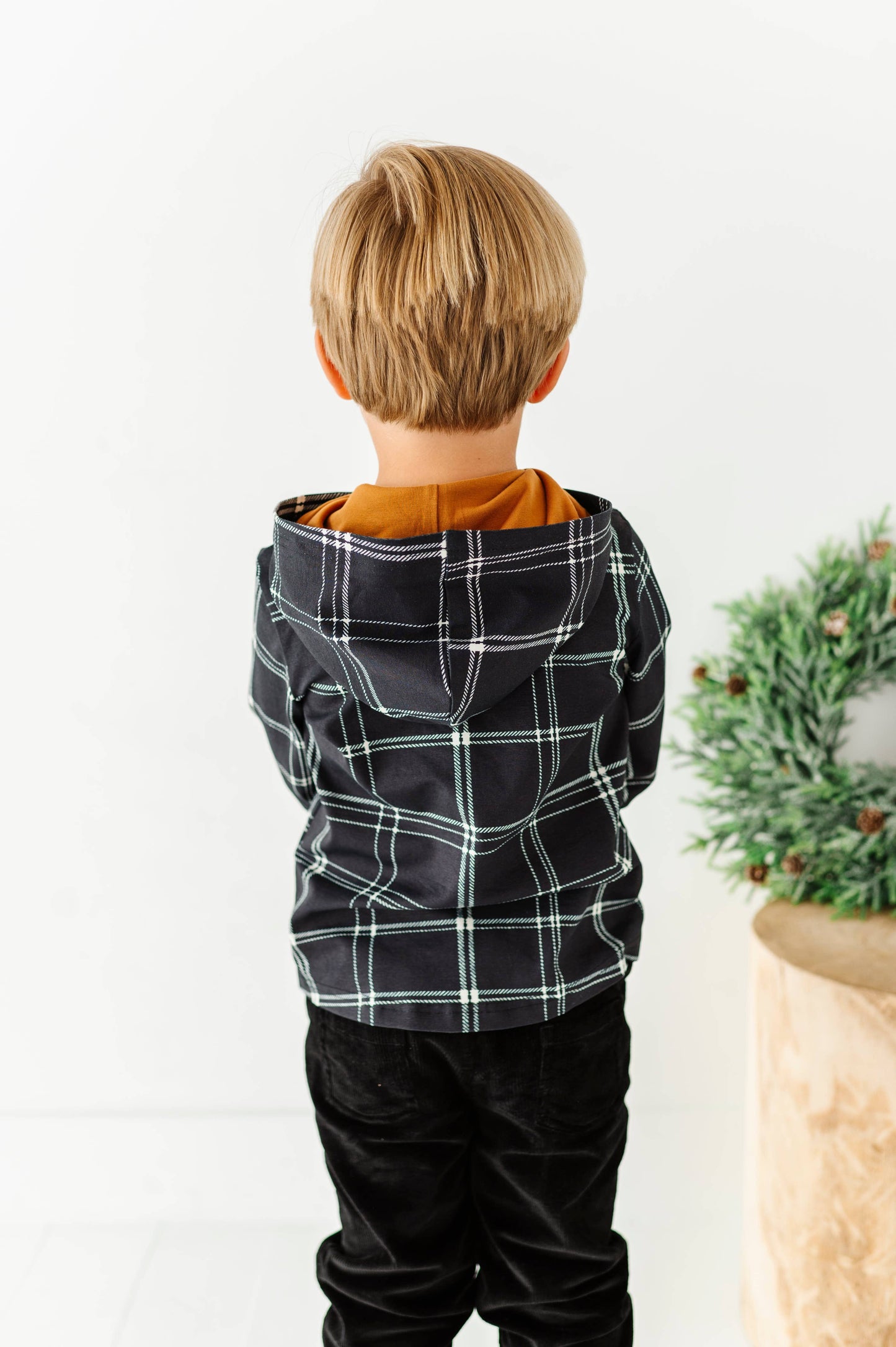 Black Plaid Hooded Henley