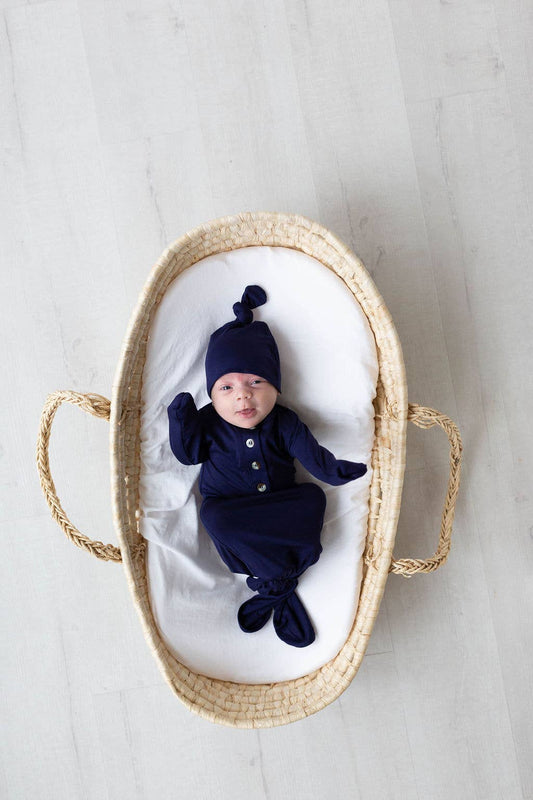 Newborn Knotted Baby Gown + Hat | Navy
