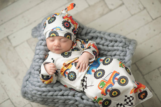 Monster Truck Baby Gown and Hat