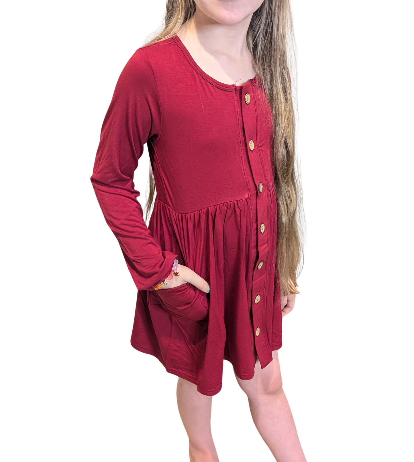 Red Bamboo Button Twirl Dress