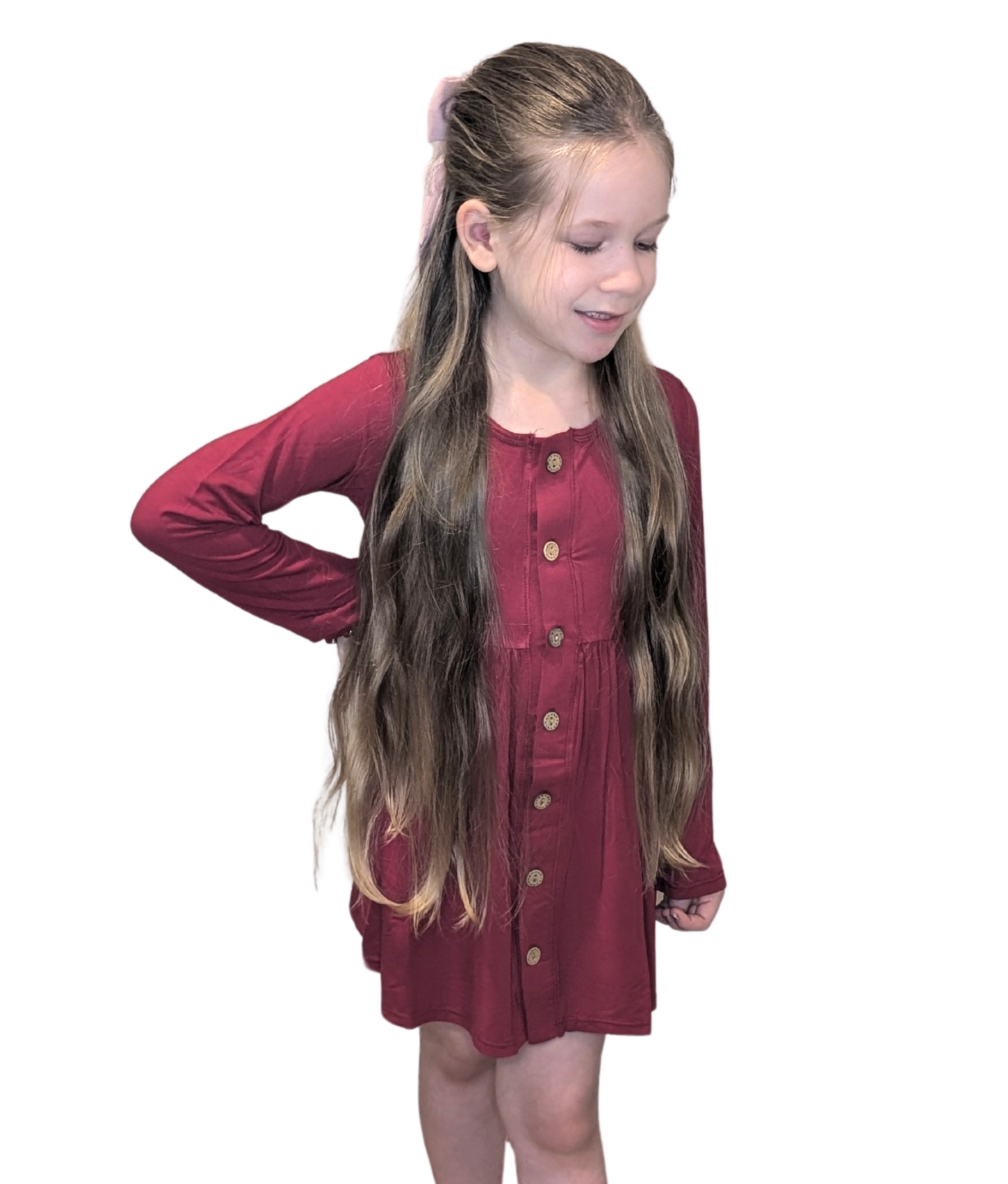 Red Bamboo Button Twirl Dress