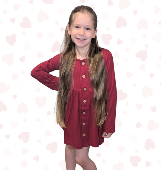 Red Bamboo Button Twirl Dress