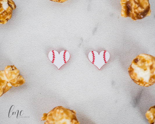 Baseball Heart Studs