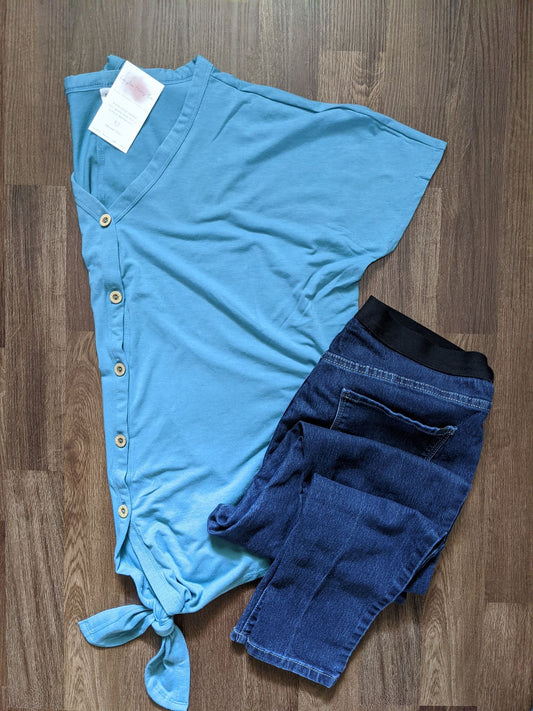 Dusty Blue Button Down Top