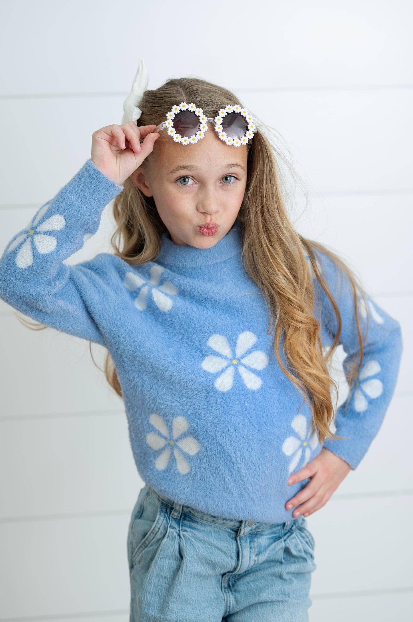 Blue & White Daisy Sweater