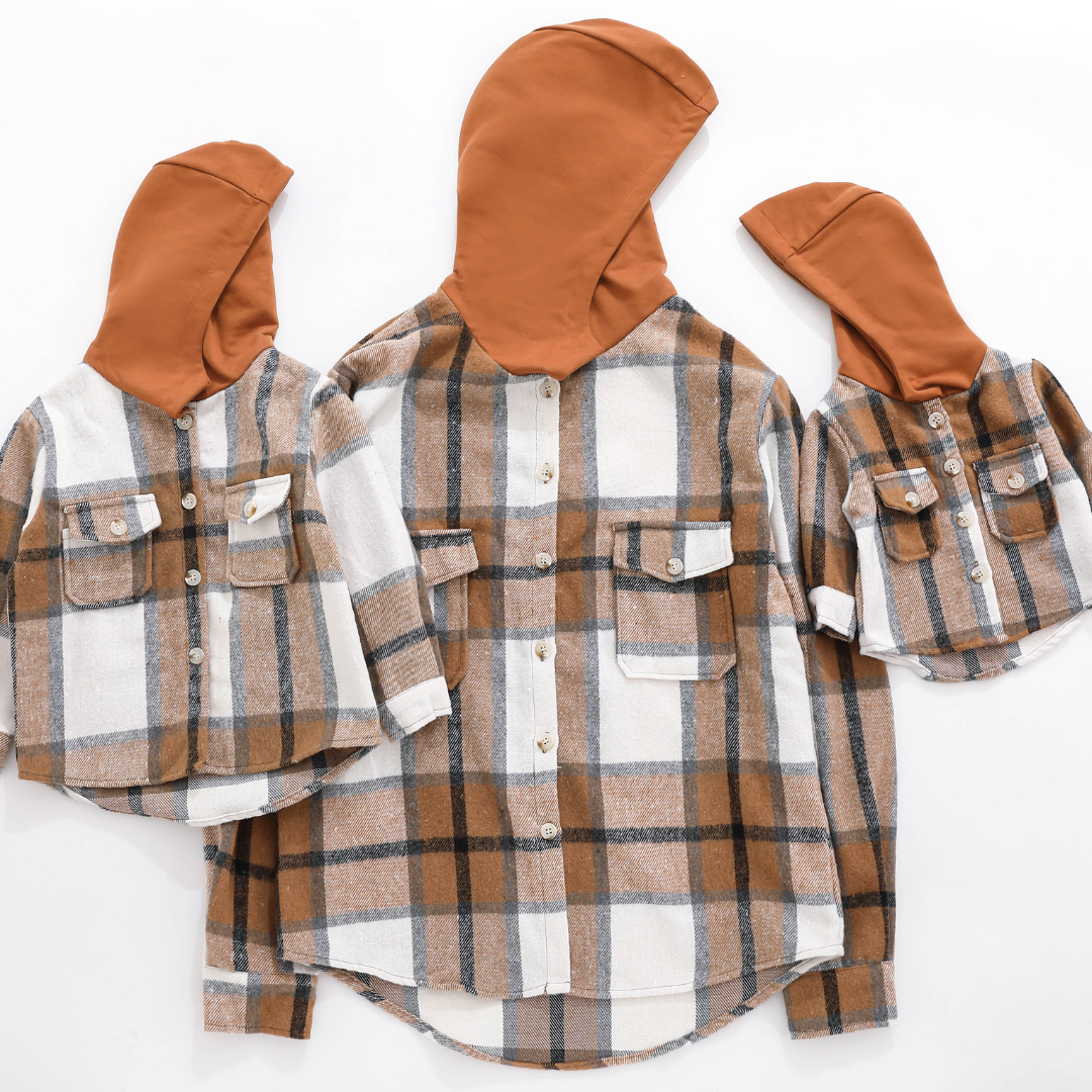 Brown + Gray Hooded Flannel | Adult