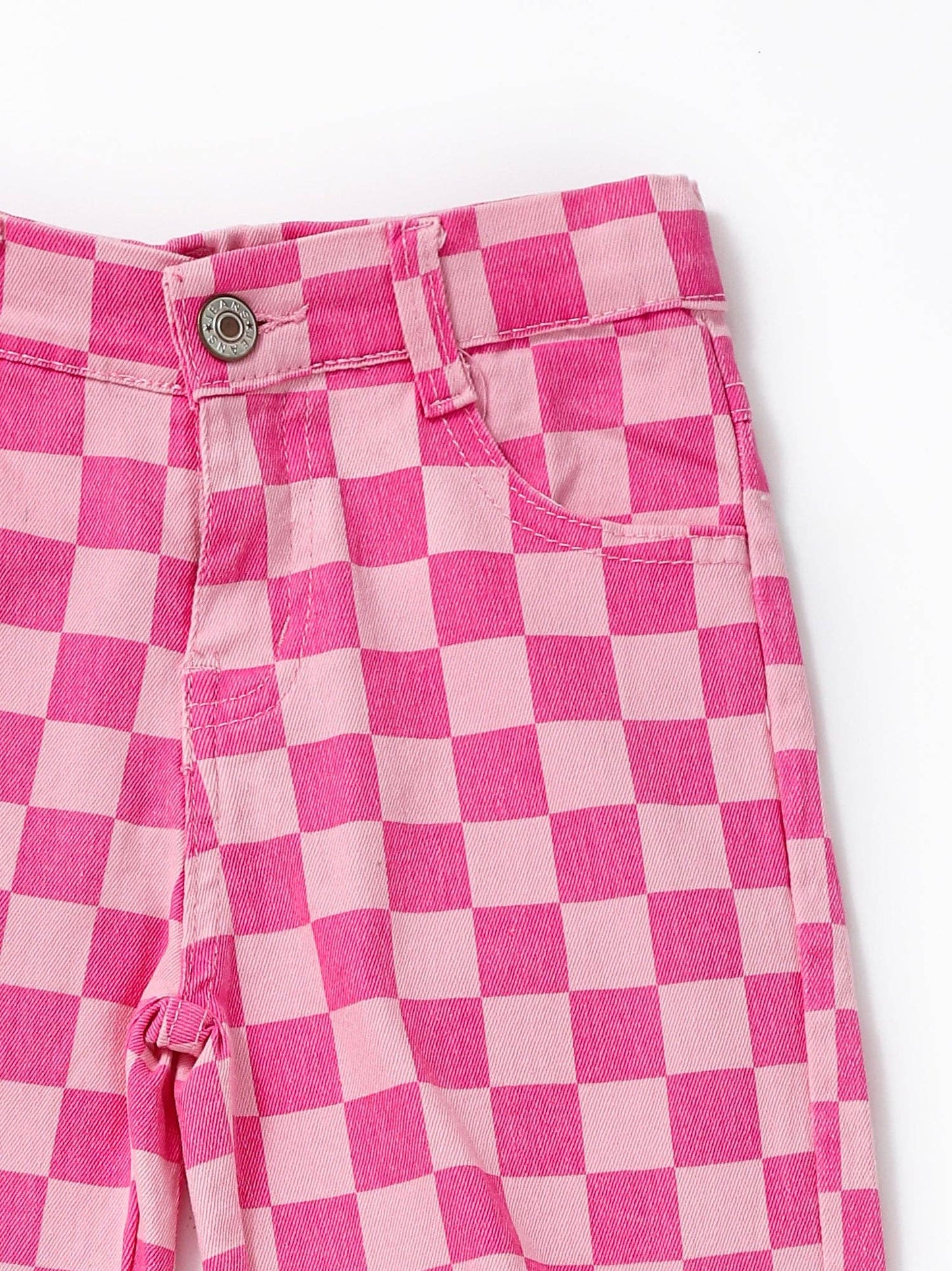 Pink Checked Distressed Jeans