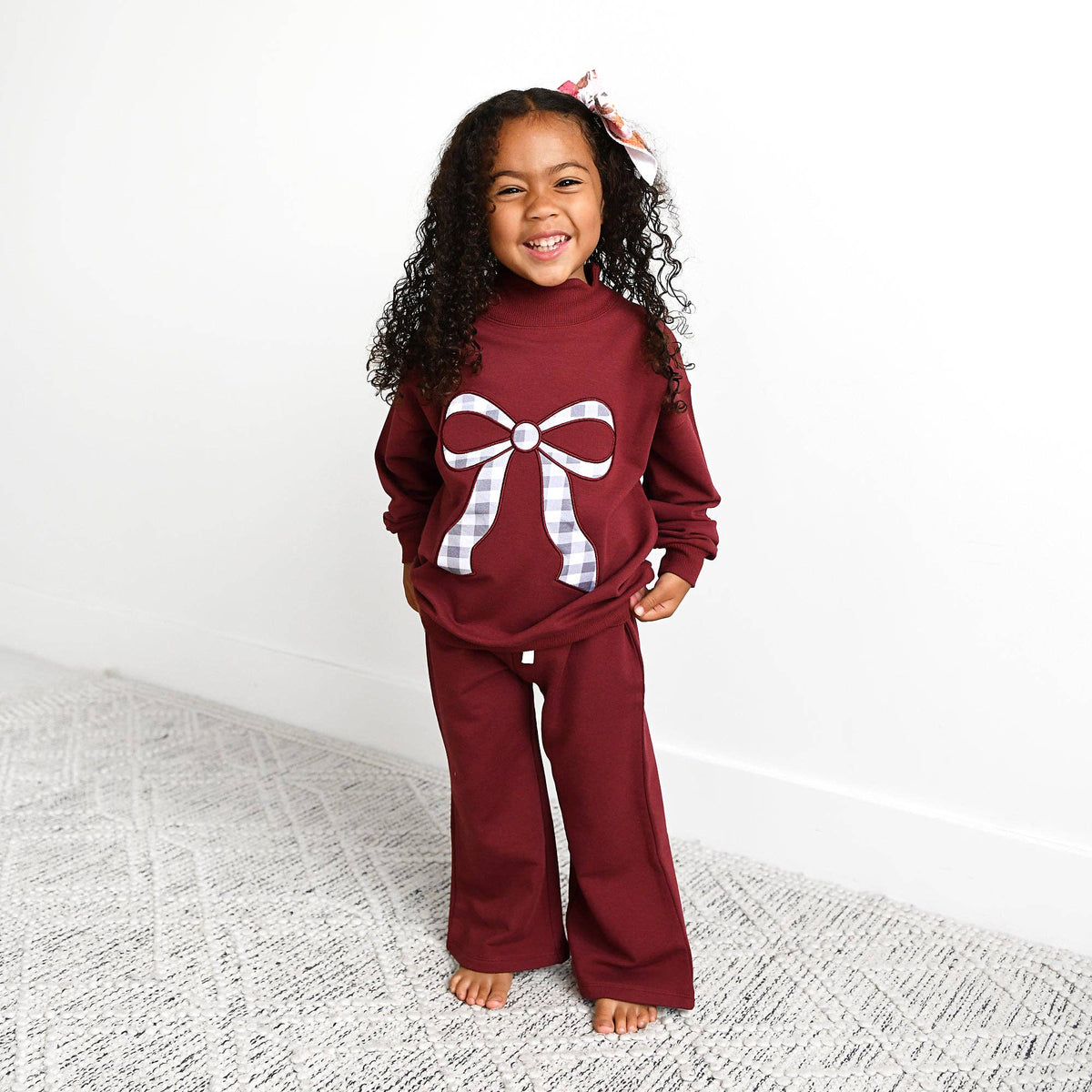 Mockneck Gingham Bow Set