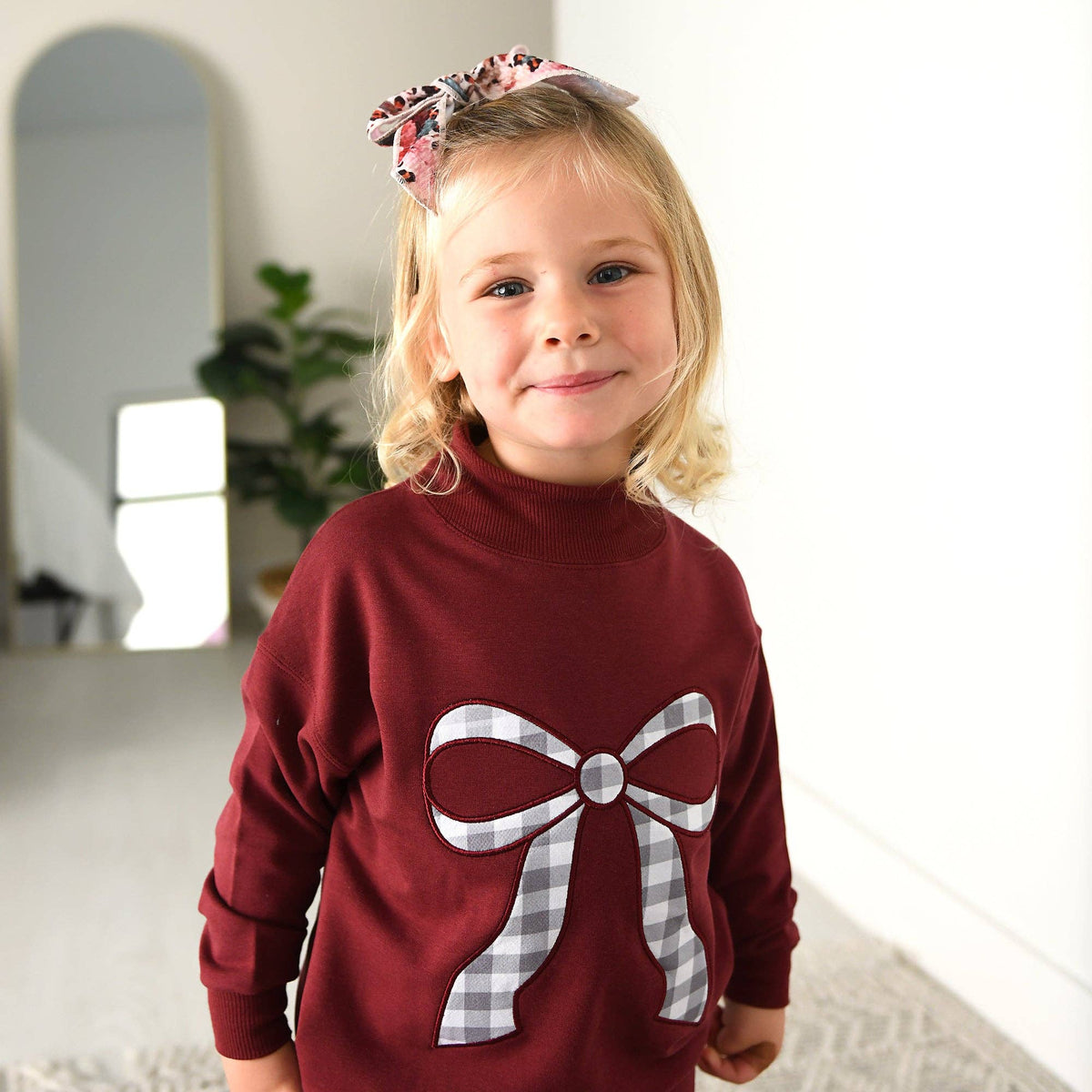 Mockneck Gingham Bow Set