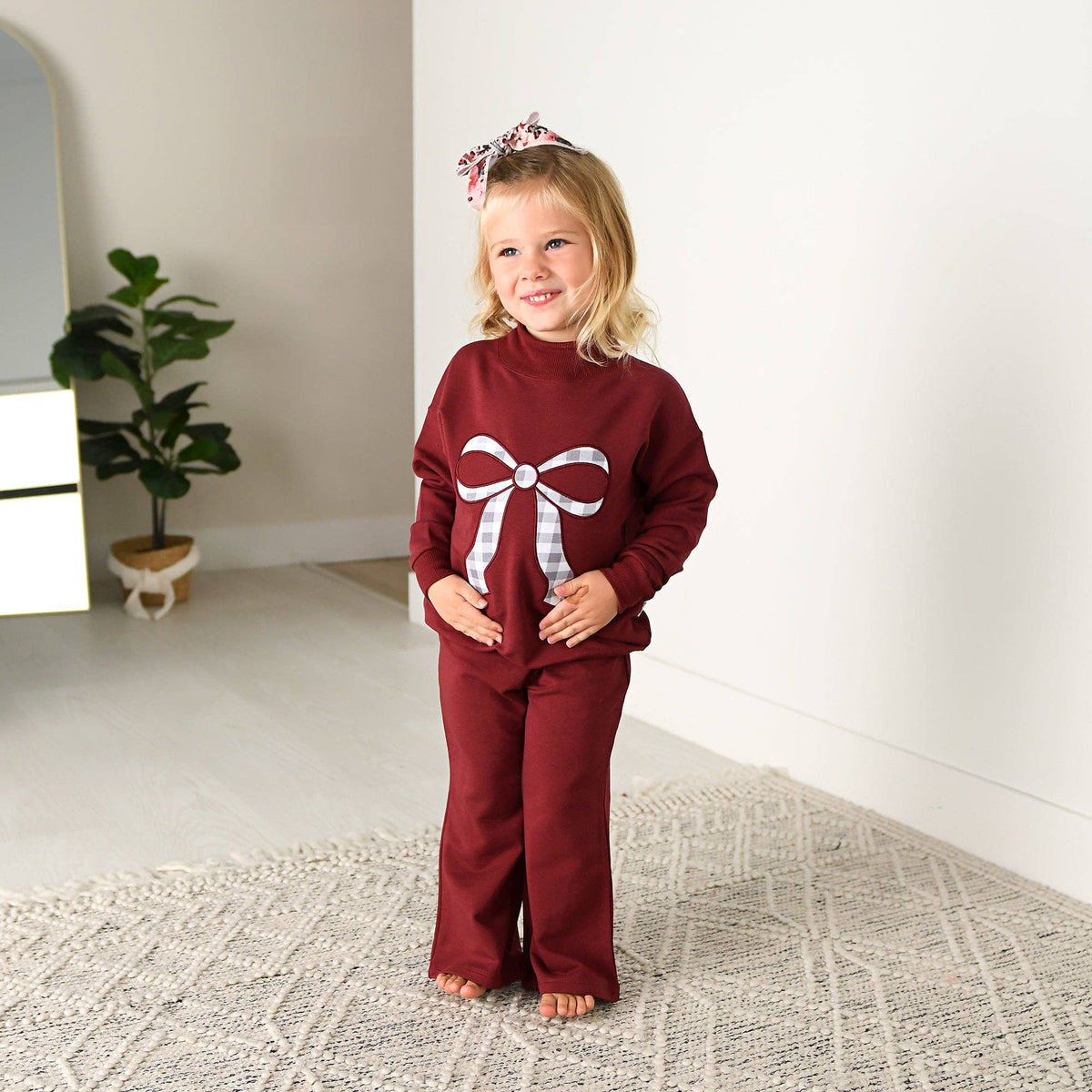 Mockneck Gingham Bow Set