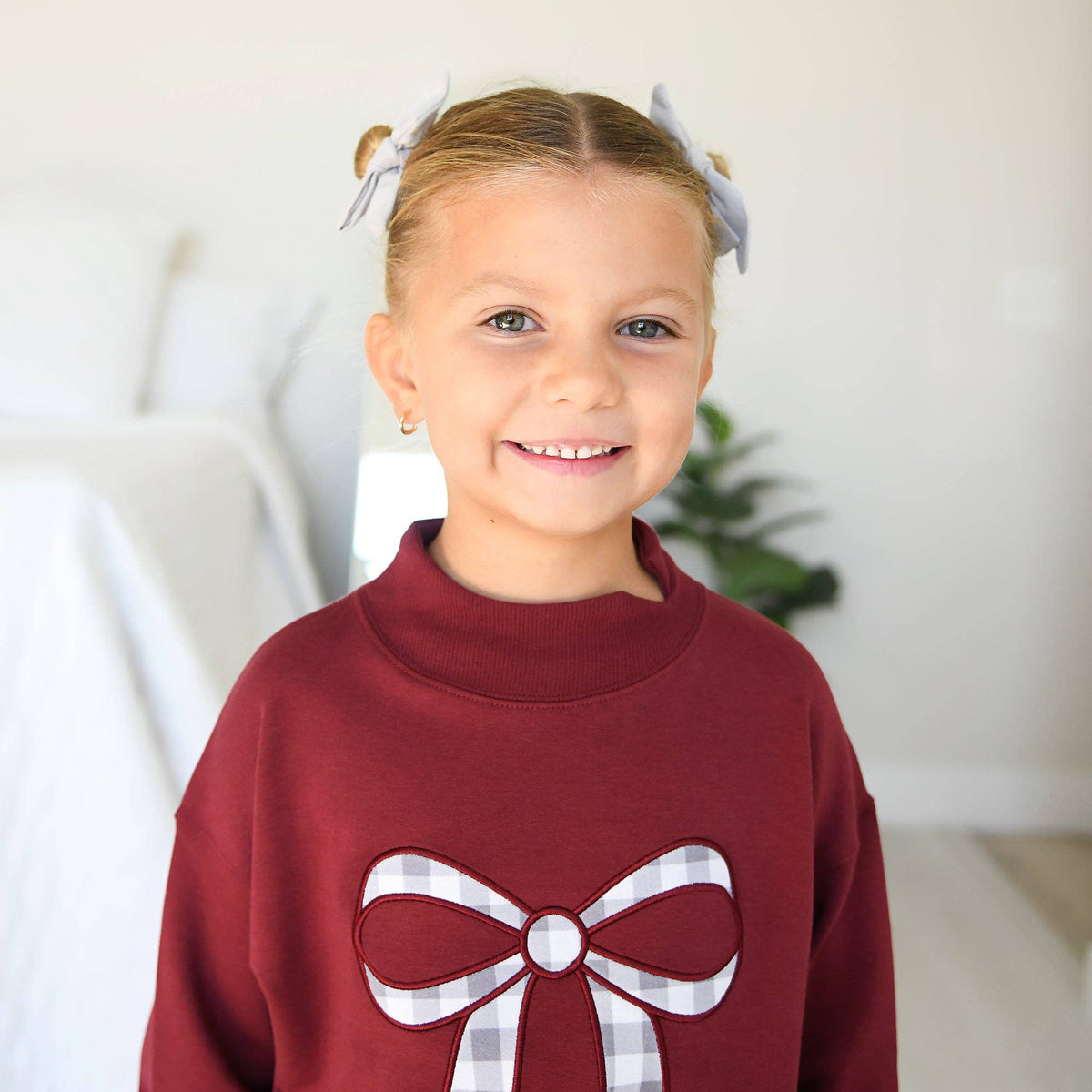 Mockneck Gingham Bow Set