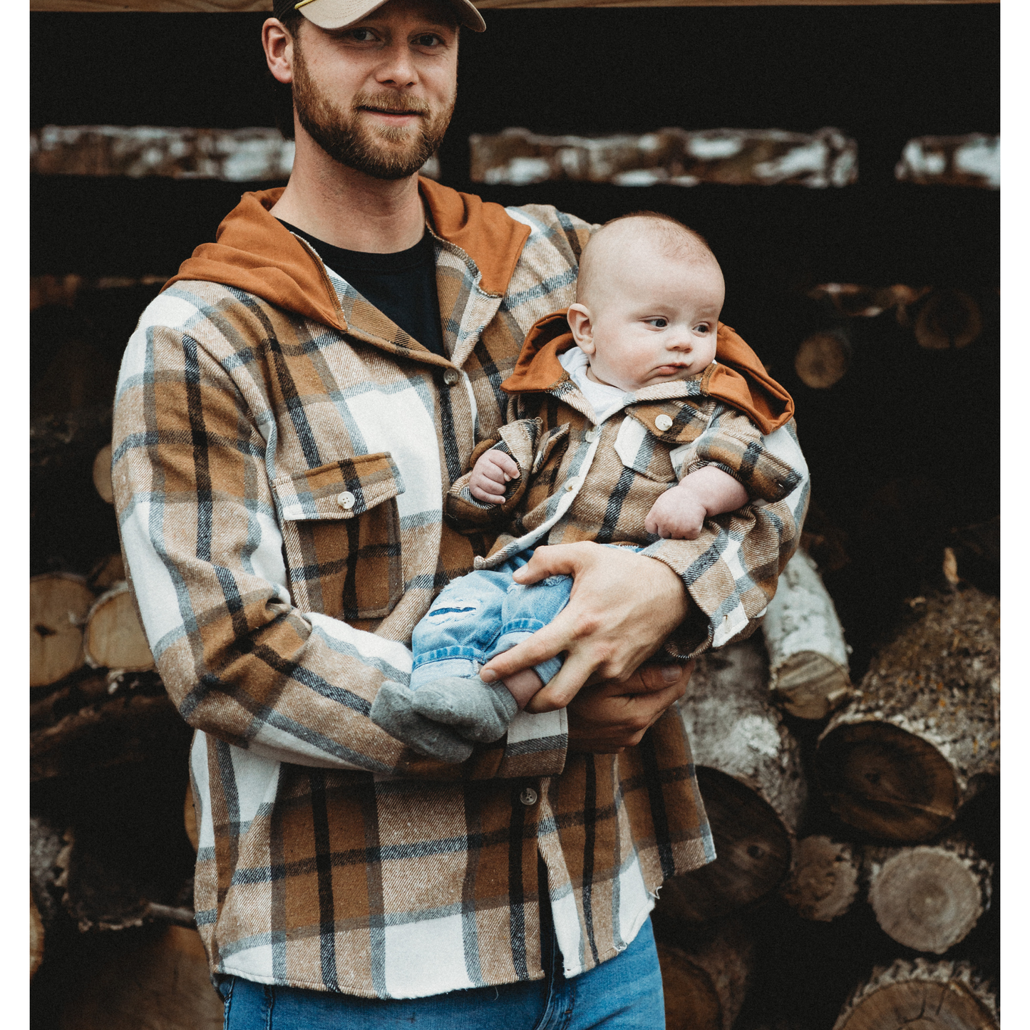 Brown + Gray Hooded Flannel | Adult