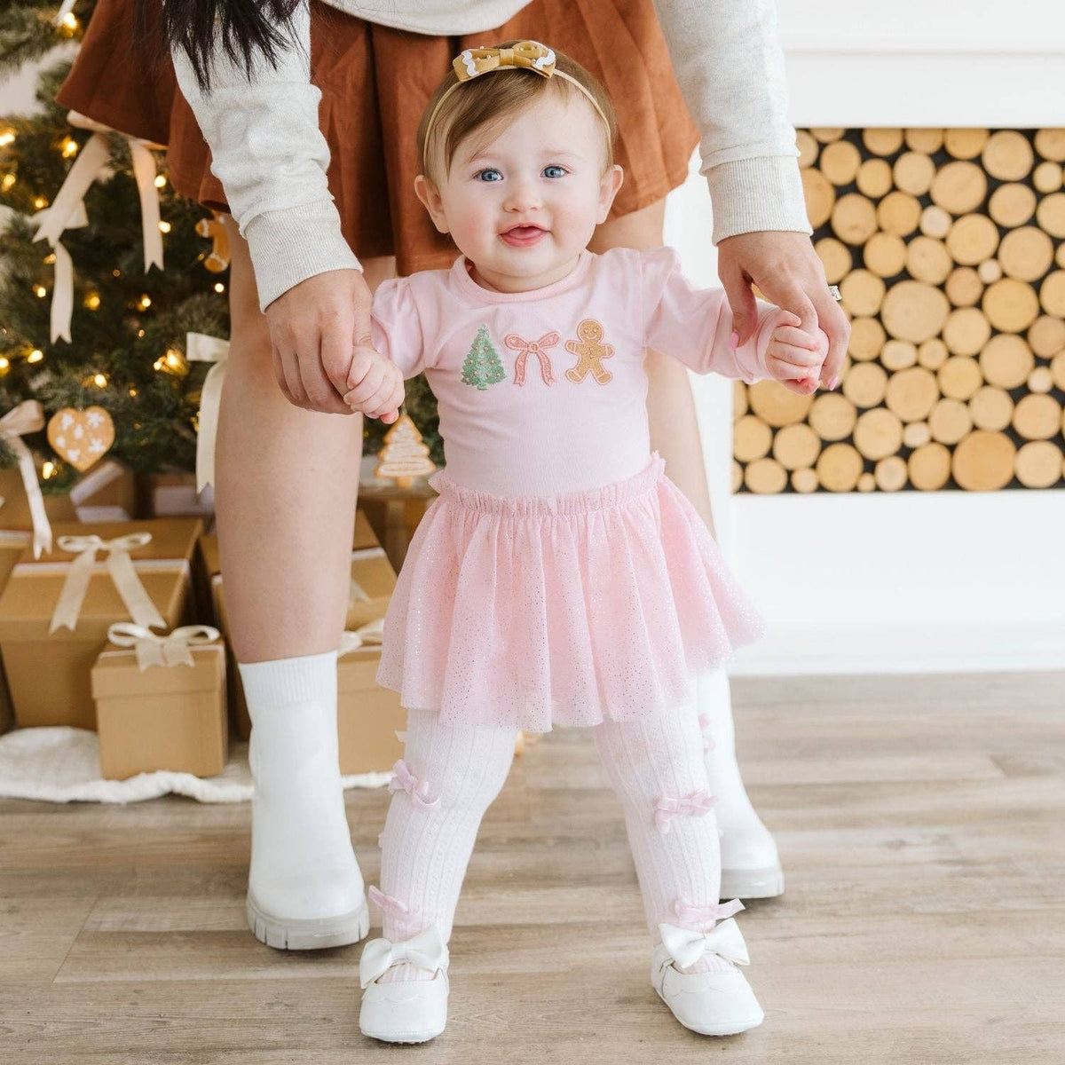 Gingerbread Embroidered Christmas Long Sleeve Tutu Bodysuit