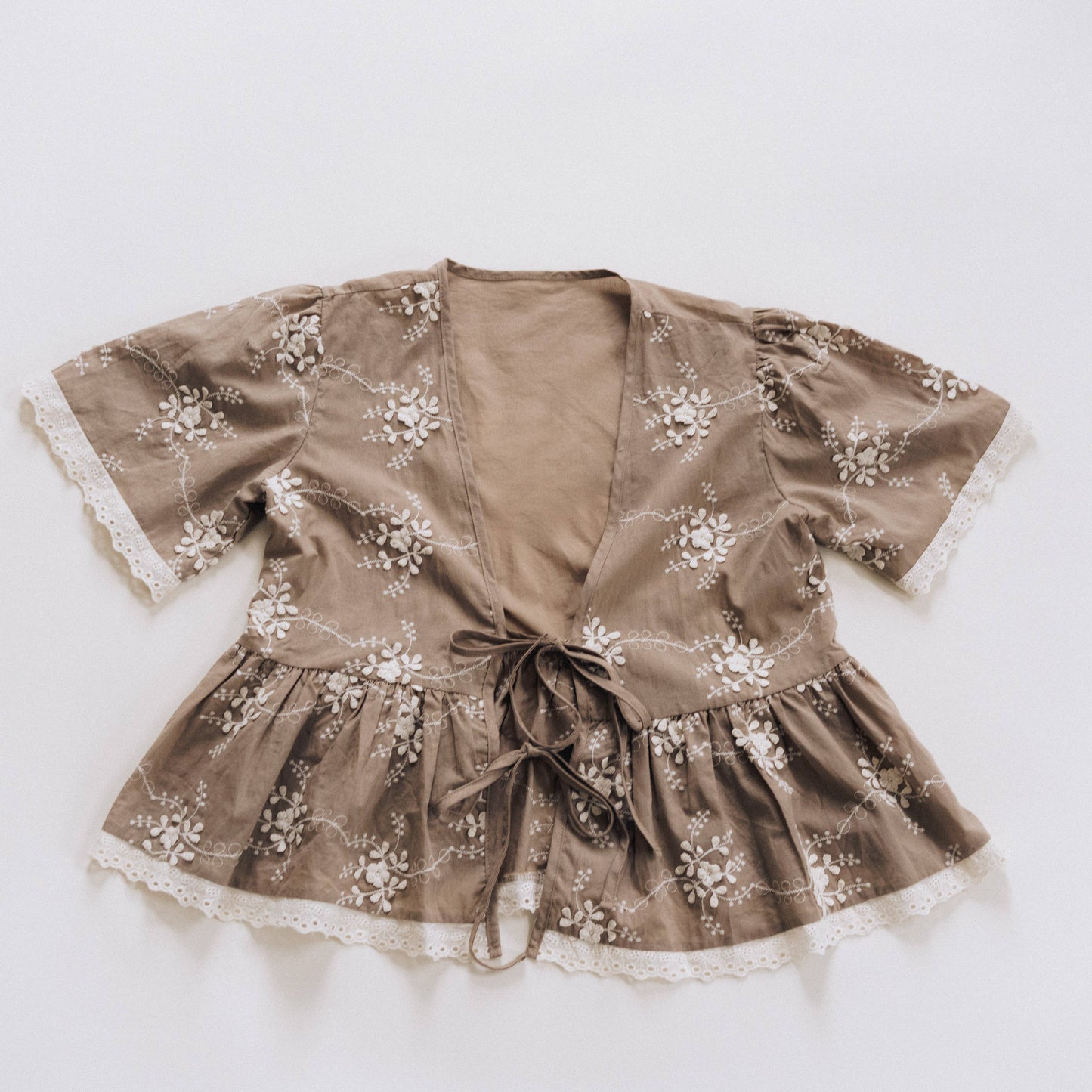 Embroidered Front Tie Cardigan