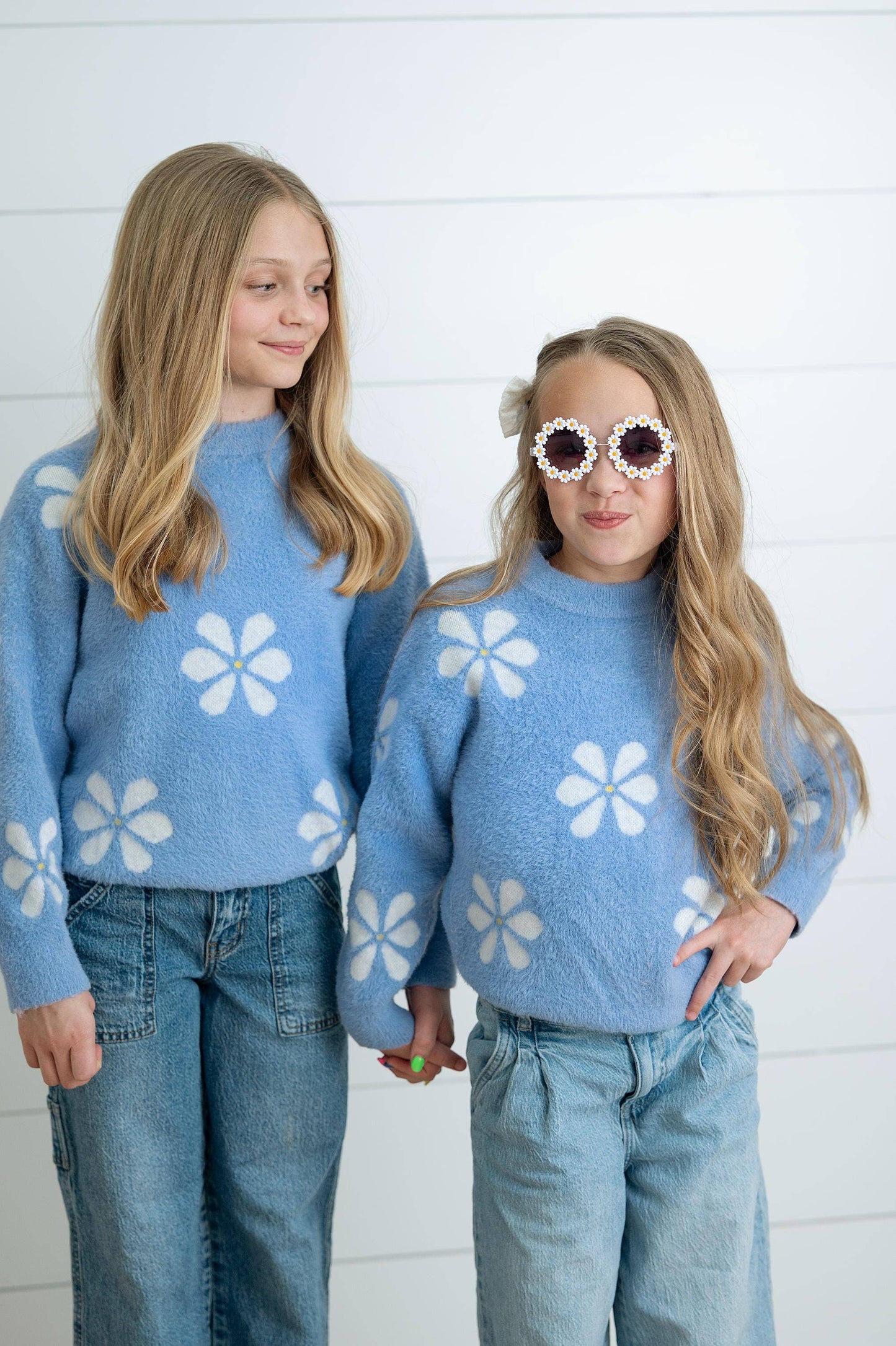 Blue & White Daisy Sweater