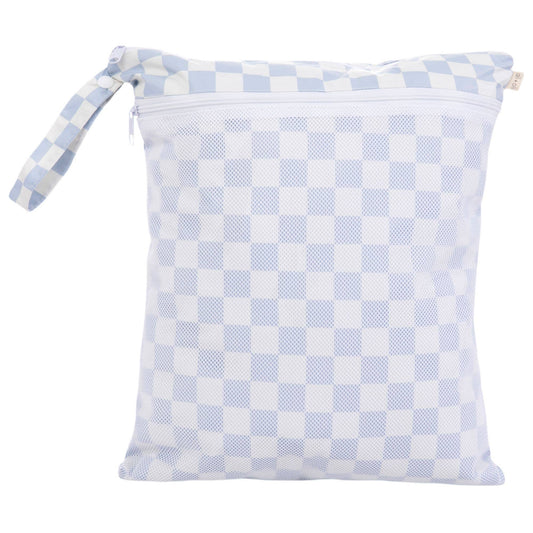 Dual-Compartment Wet/Dry Bag with Mesh Pocket | Blue Check