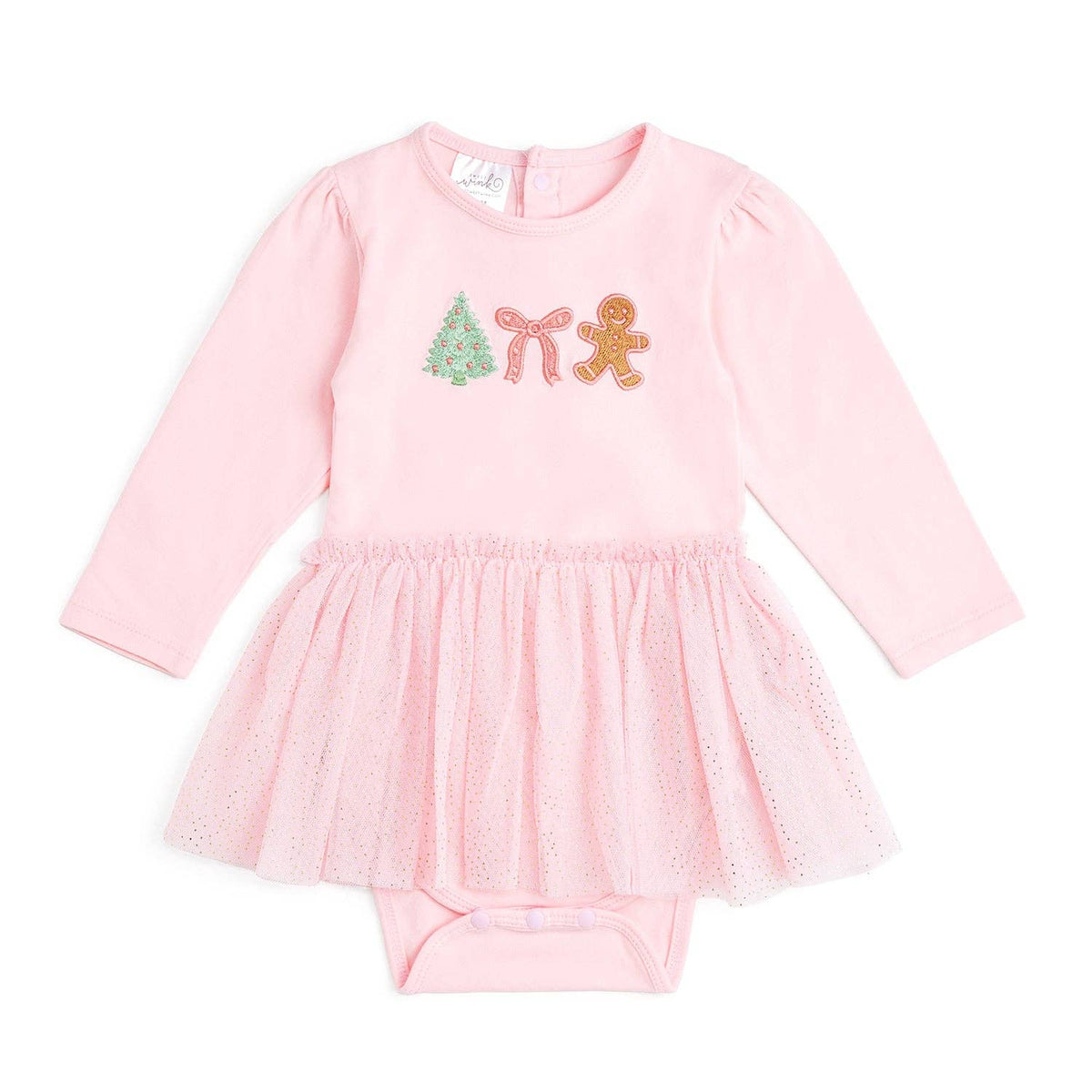 Gingerbread Embroidered Christmas Long Sleeve Tutu Bodysuit