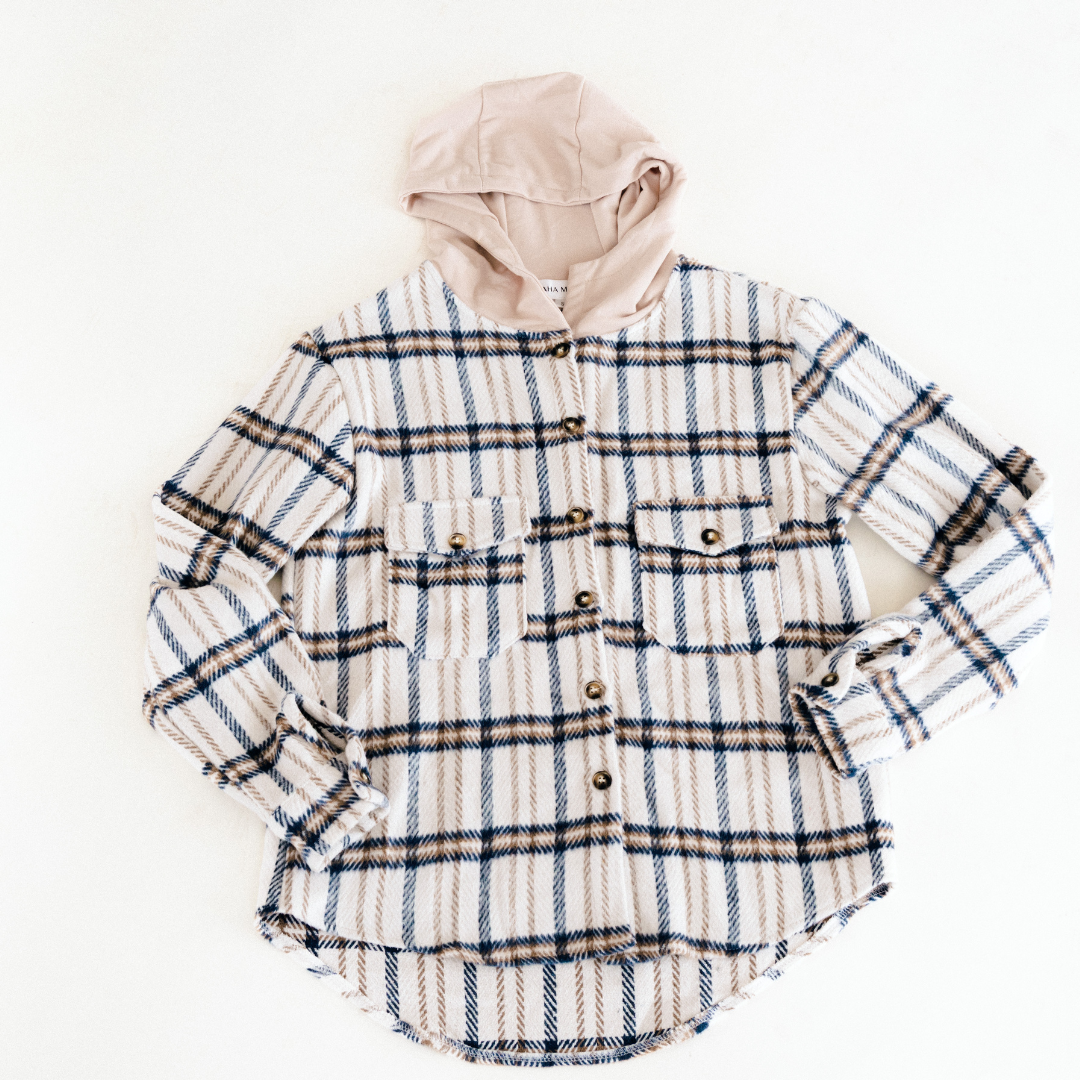 Cream & Navy Plaid Flannel | Adult