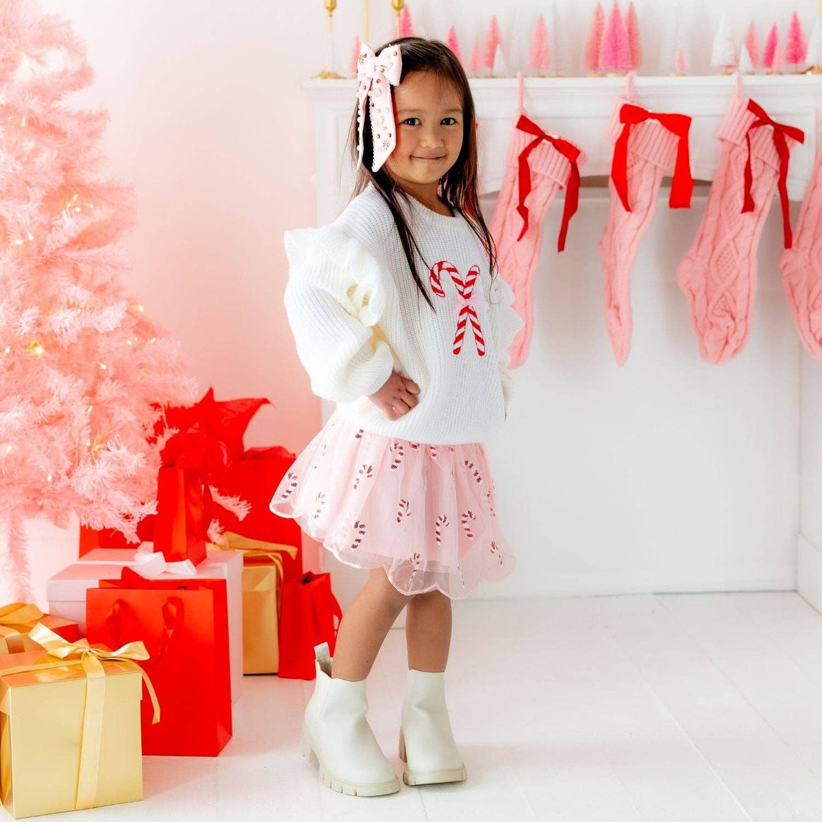 Candy Cane Christmas Ruffle Sweater
