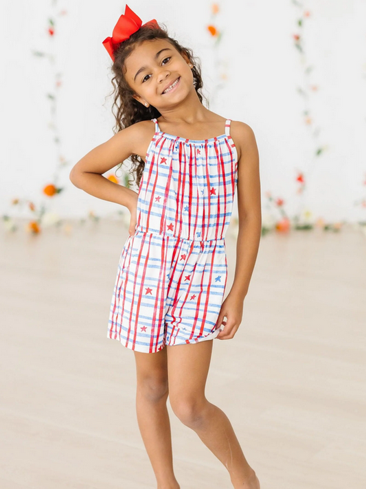 Patriotic Plaid Strappy Romper