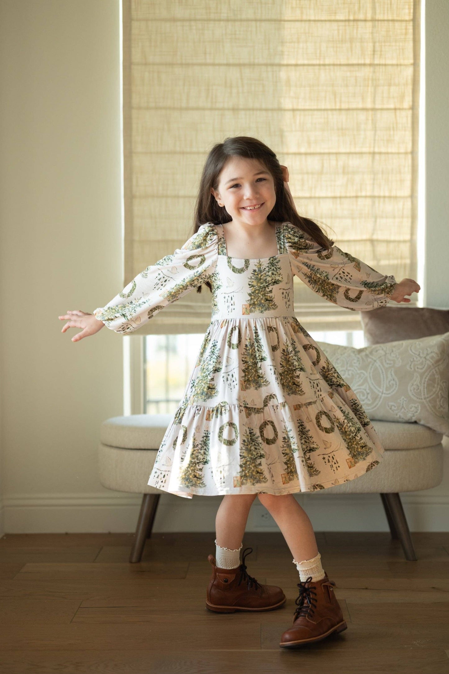 Christmas Puff Sleeve Twirl Dress
