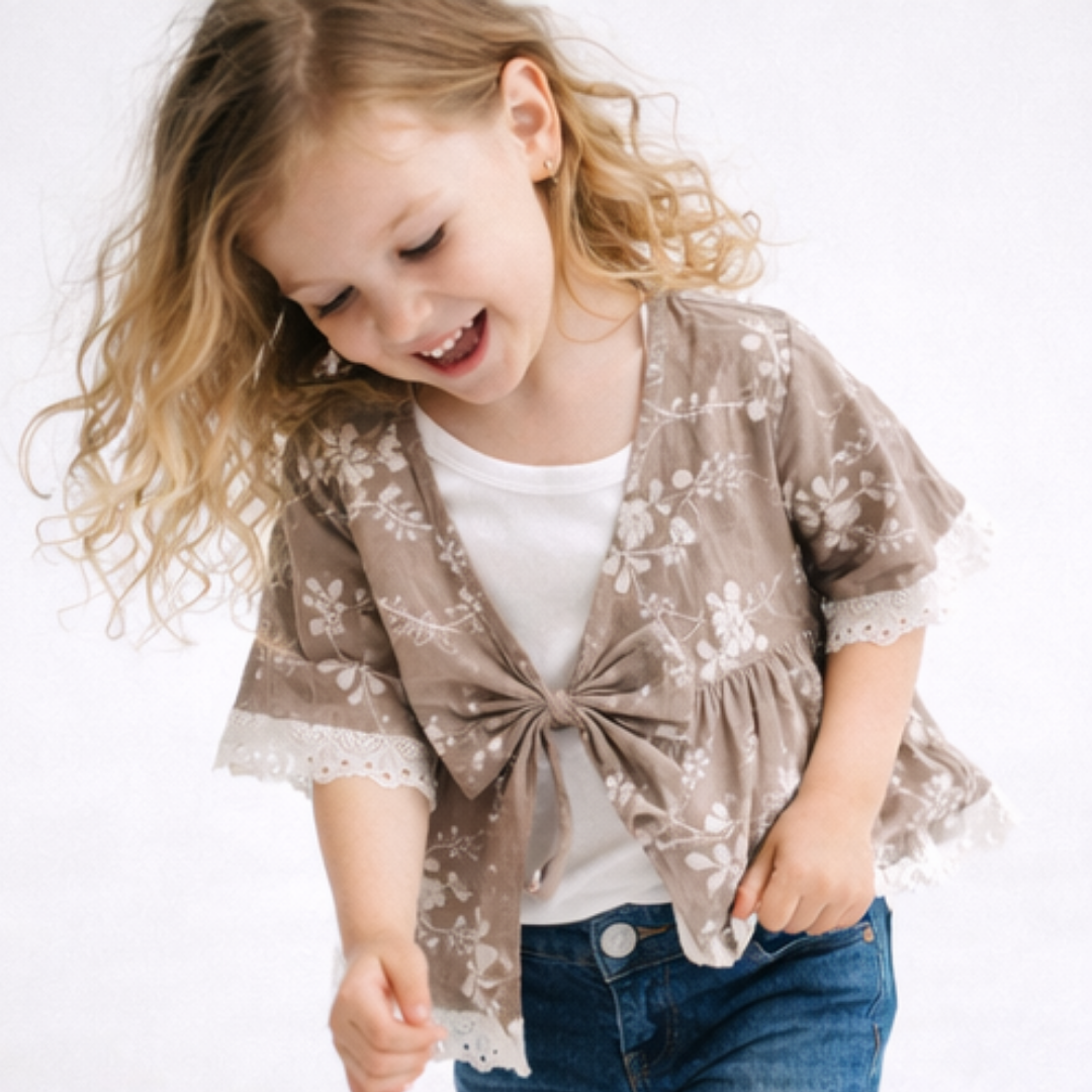 Embroidered Front Tie Cardigan