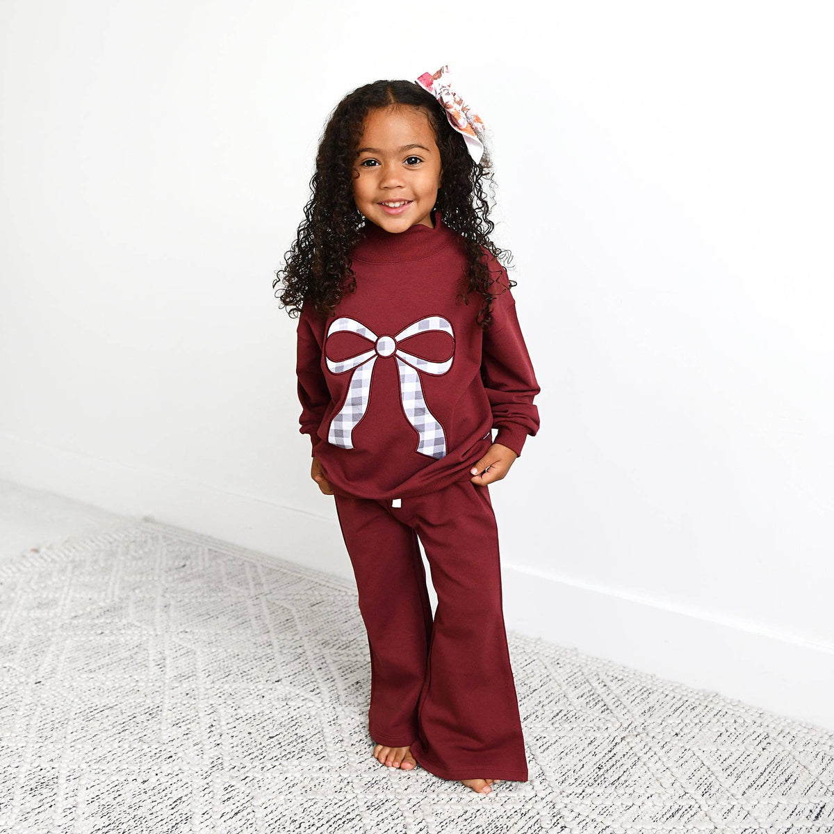 Mockneck Gingham Bow Set