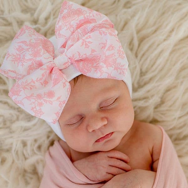 Pink Floral Bow Newborn Hat