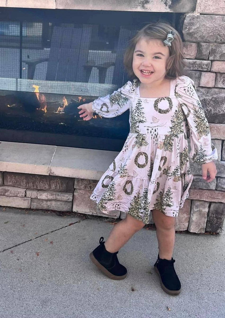 Christmas Puff Sleeve Twirl Dress