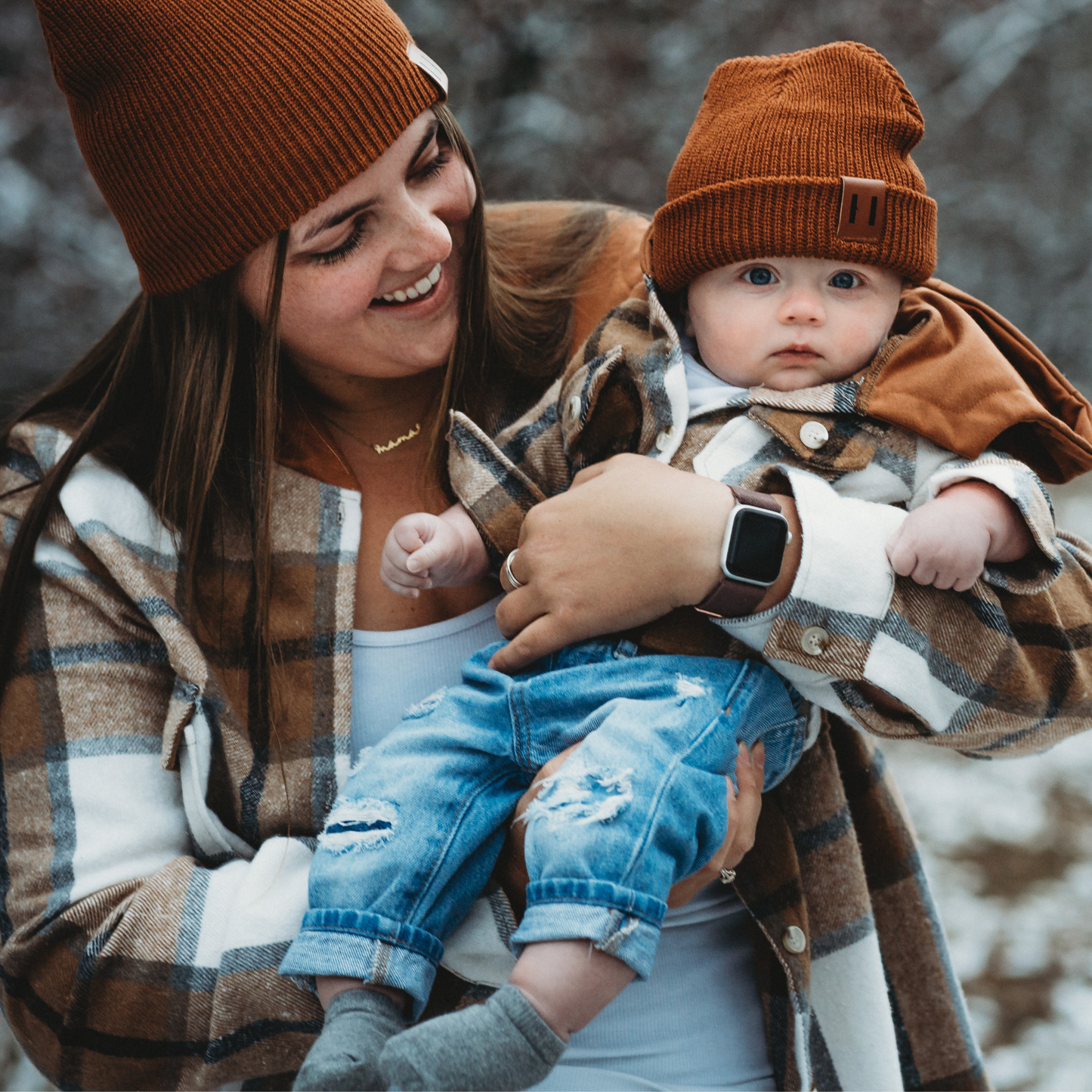 Brown + Gray Hooded Flannel | Adult