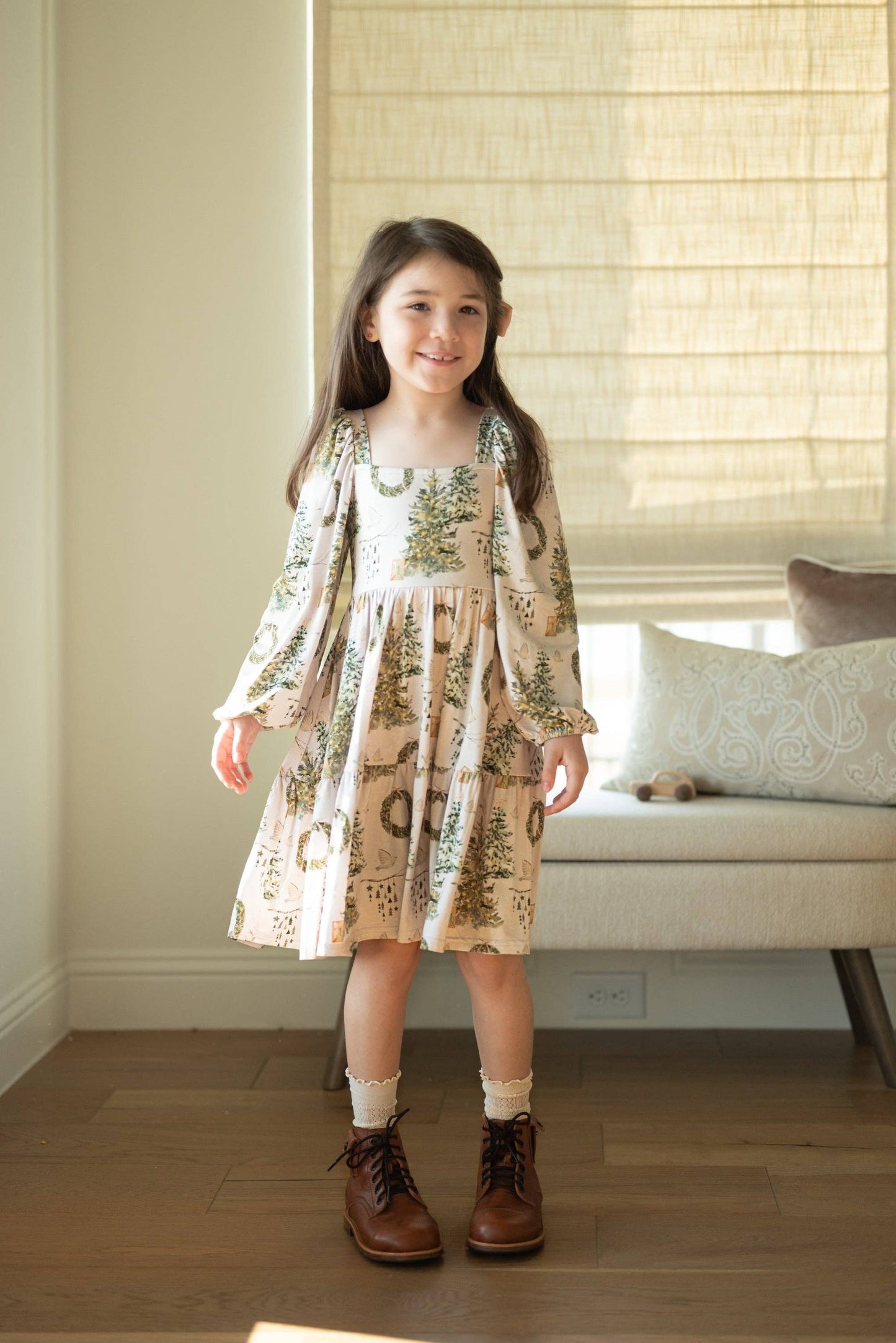 Christmas Puff Sleeve Twirl Dress