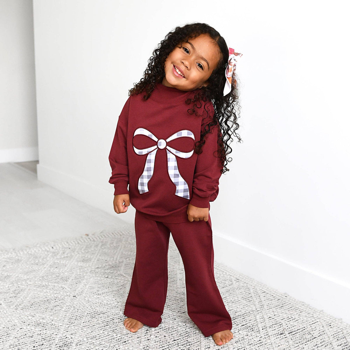 Mockneck Gingham Bow Set