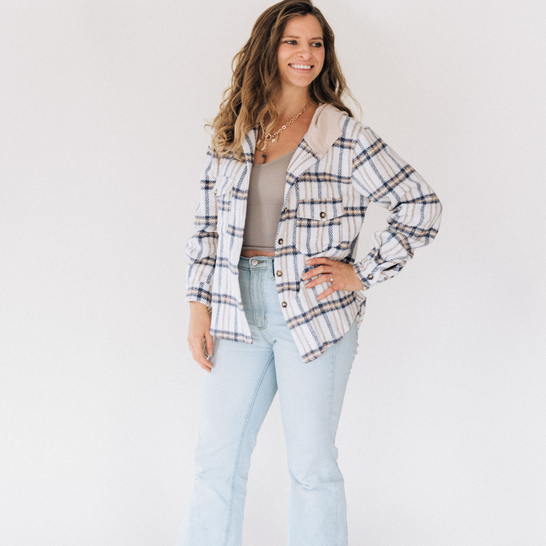 Cream & Navy Plaid Flannel | Adult